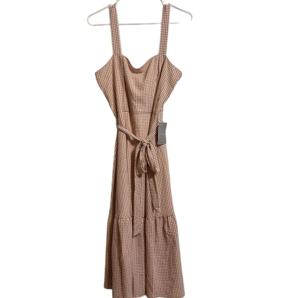 London Times Dress NWT Brown/White Checkered Sleeveless Size‎ 10 Petite Summer